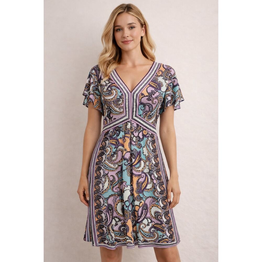 Hale Bob Paisley Boho Dress Medium Lined Fit & Flare Midi